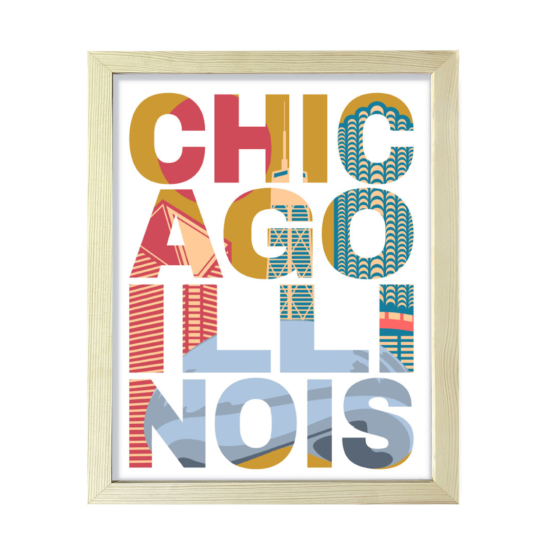 Designs ByLITA Chicago, Illinois Inspirational, Wall Print Art | American Cities Stylish Home Decoration (Unframed or Framed)