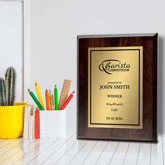 Barista Competition Customizable Award Plaque | Easel Mount Option | Achievement and Recognition Personalizable Plaques