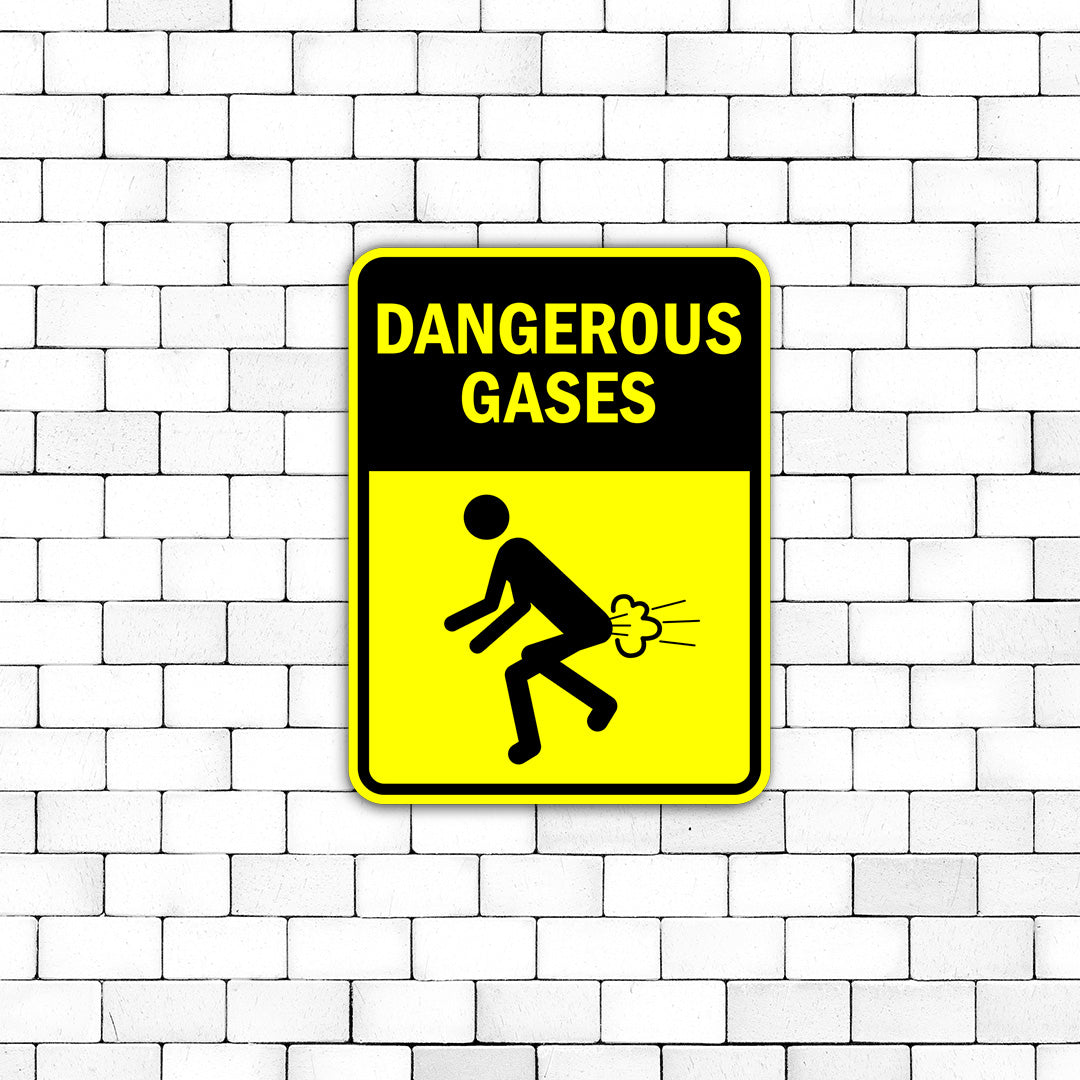 Portrait Round Plus Dangerous Gases Door or Wall Sign | Funny Warning Sign For Bathroom