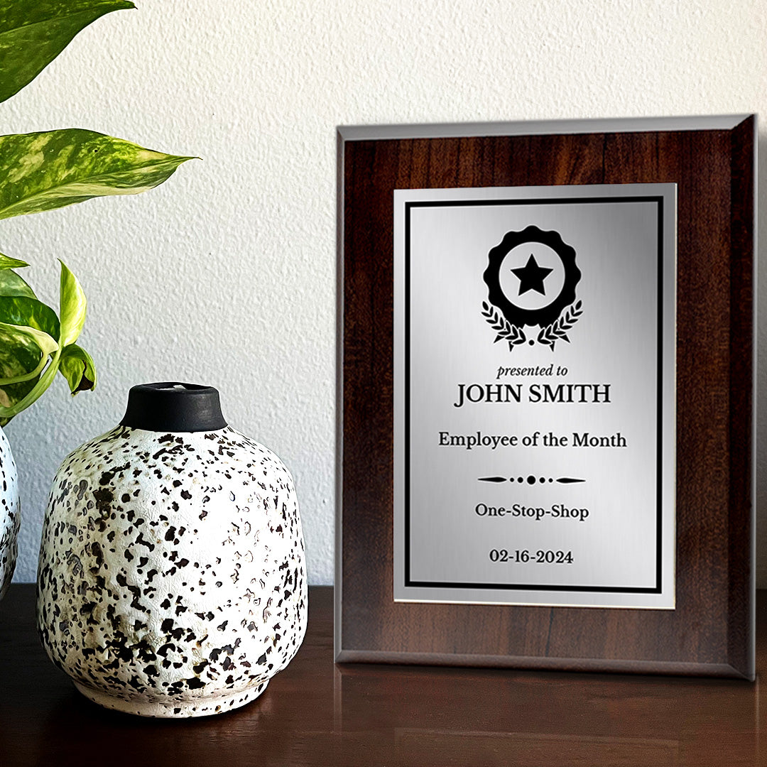 Employee Of The Month Customizable Award Plaque |Easel Mount Option | Recognition of Achievement and Service Personalizable Plaques