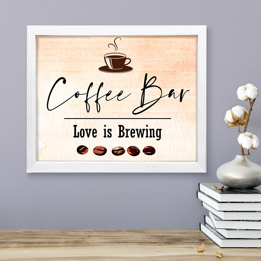 Coffee Bar. Love is brewing, Watercolor Framed Kitchen Wall Art