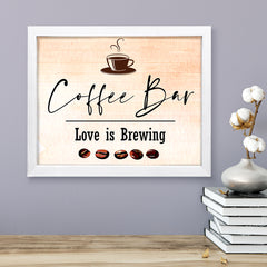 Coffee Bar. Love is brewing, Watercolor Framed Kitchen Wall Art