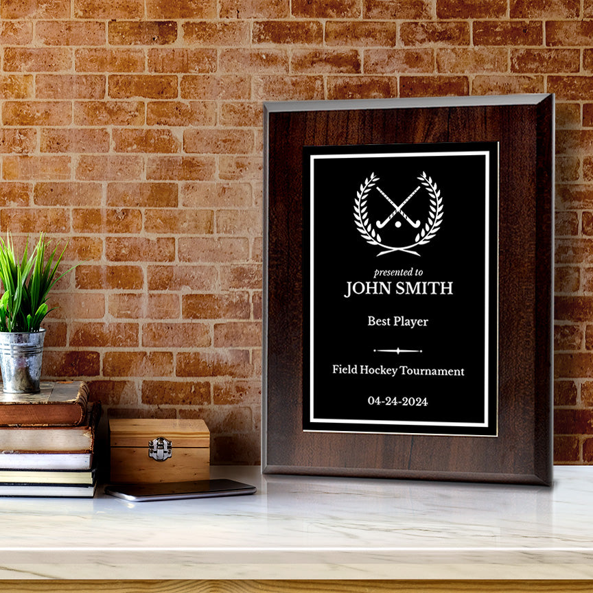 Field Hockey Customizable Wooden Award Plaque | Easel Mount Option | Achievement and Recognition Personalizable Plaques | Sports Award