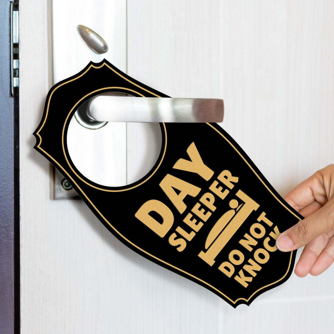 Day Sleeper Do Not Knock Door Hanger | House or Business Door Sign