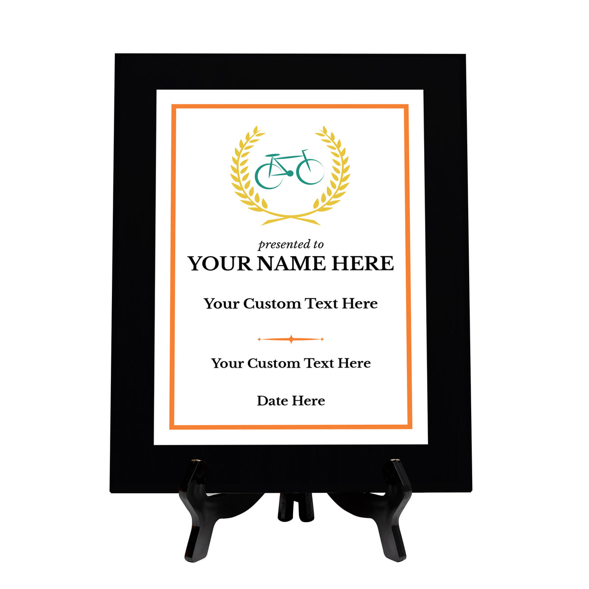 Cycling Customizable Black Frame Wooden Award Plaque | Easel Mount Option | Achievement and Recognition Personalizable Plaques