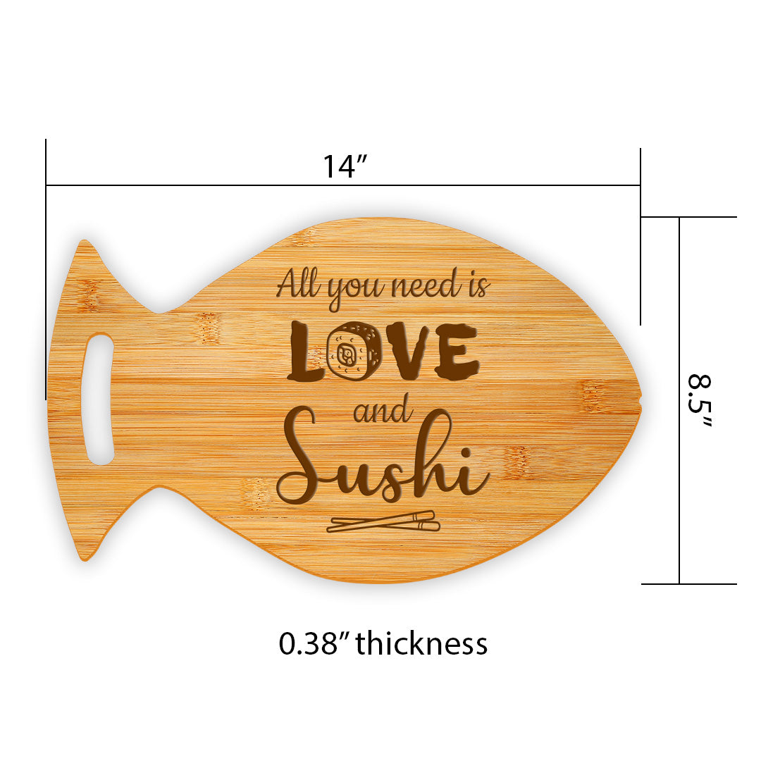 All You Need Is Love And Sushi 14 x 8.5" Fish Shape Cutting Board | Decorative Kitchen Accessory For Sushi Lovers