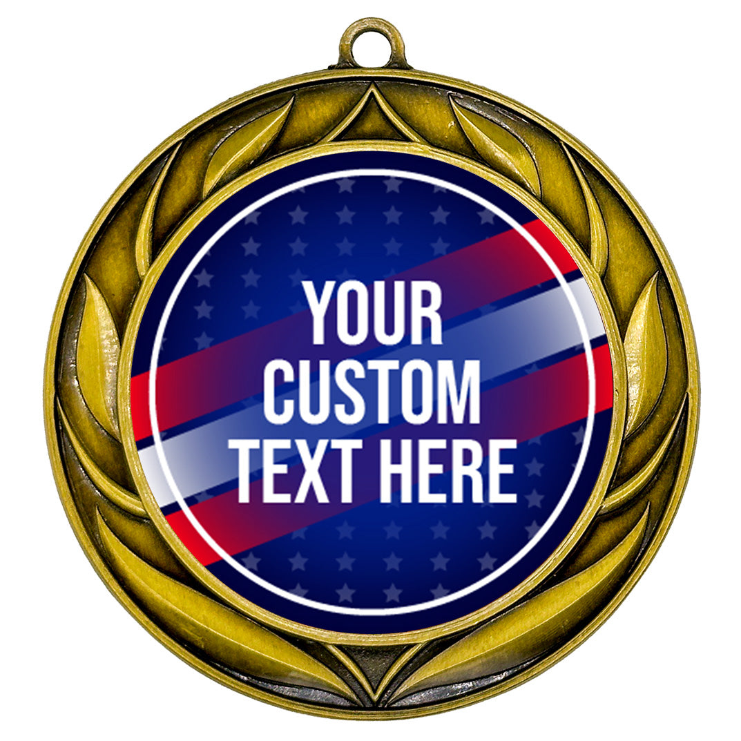 Patriot Custom Personalized Wreath Design Medal | Choice of Ribbon | USA Flag Personalized Award