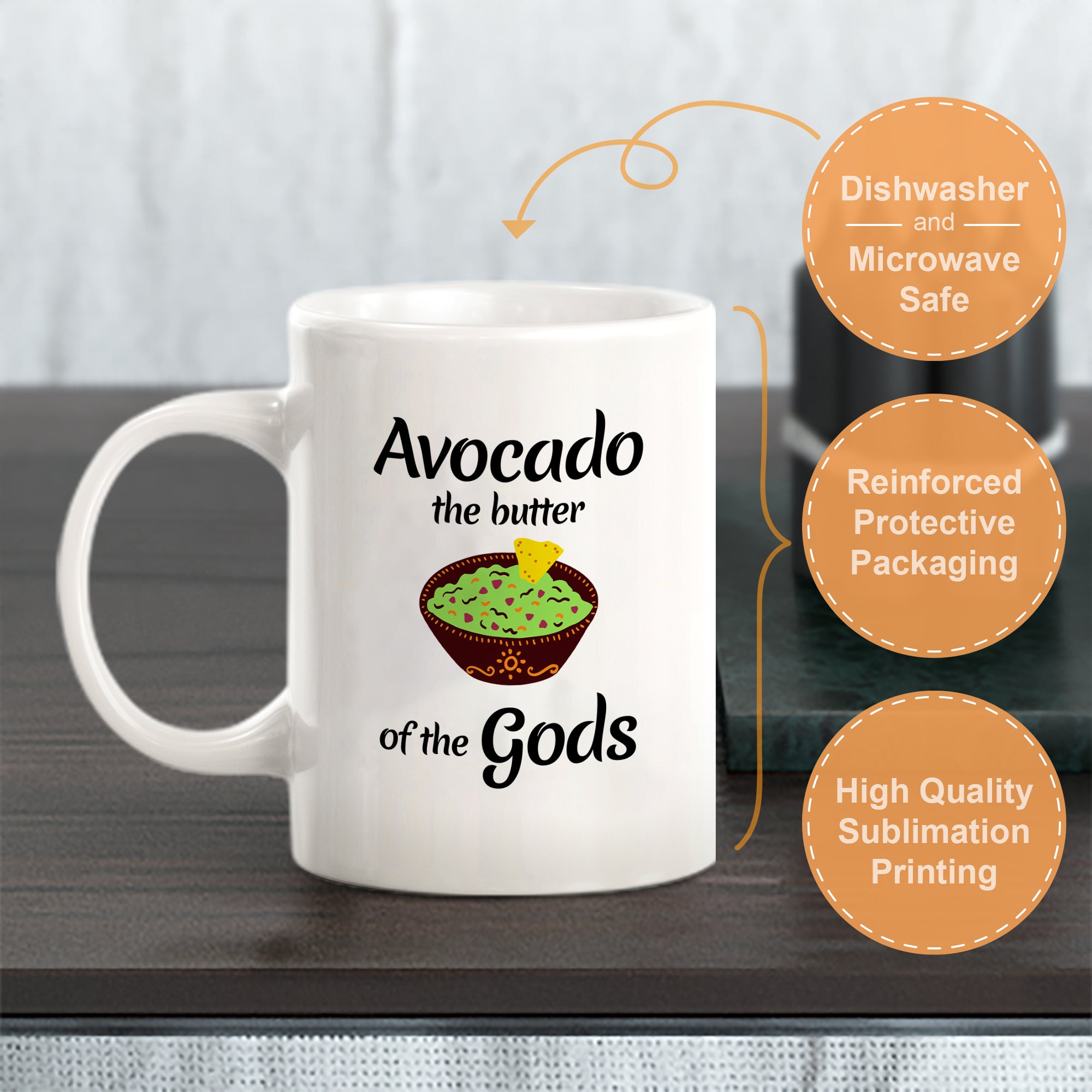 Designs ByLITA Avocado: the butter of the gods 11oz Plastic or Ceramic Coffee Mug Elegance | Great Novelty Gift | High Quality Sublimation | Mexican Pride