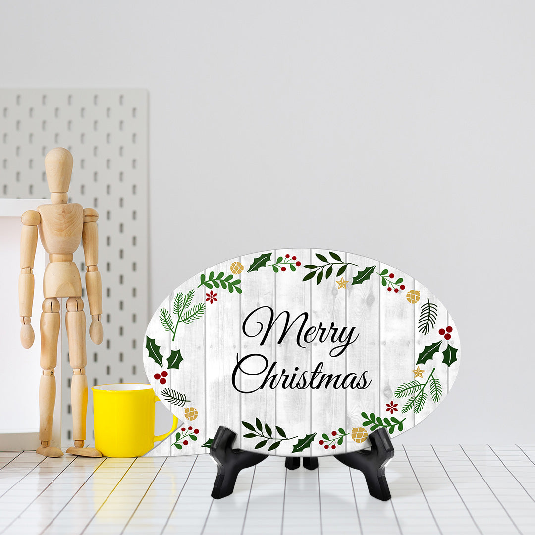 Customizable Christmas Speech Bubble Table Sign With Acrylic Stand (6” x 4”) | Holiday Indoor Decoration