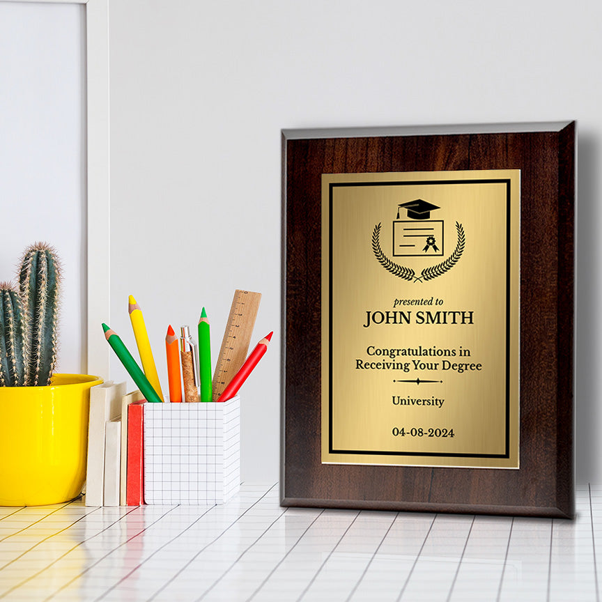 High School and College Graduation Customizable Wooden Award Plaque | Easel Mount Option | Achievement and Recognition Personalizable Plaques