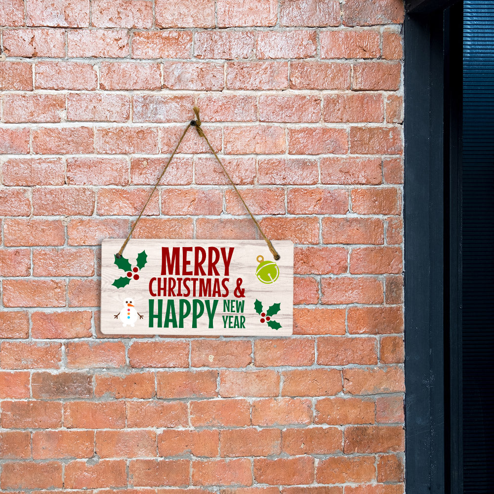 Merry Christmas & Happy New Year 5x10 Hanging Plus Wall or Door Sign | Christmas Home Decor