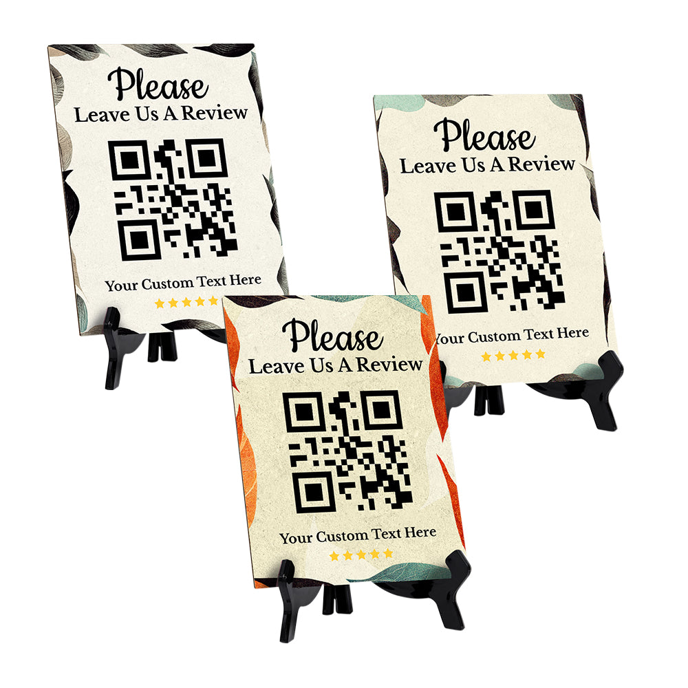 Customizable Please Leave Us a Review QR Code Table Sign (6x8") | Personalized QR Code Sign | Elegant Sign for Businesses With Acrylic Stand