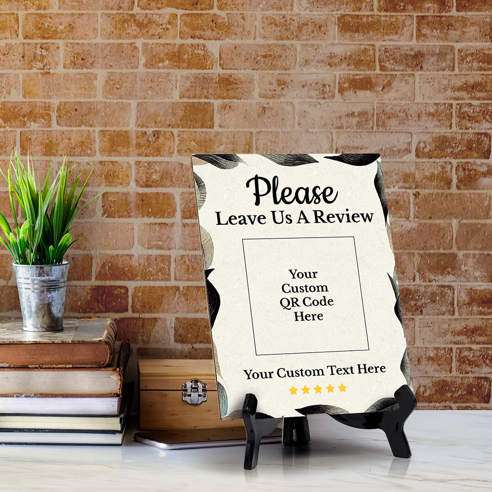 Customizable Please Leave Us a Review QR Code Table Sign (6x8") | Personalized QR Code Sign | Elegant Sign for Businesses With Acrylic Stand