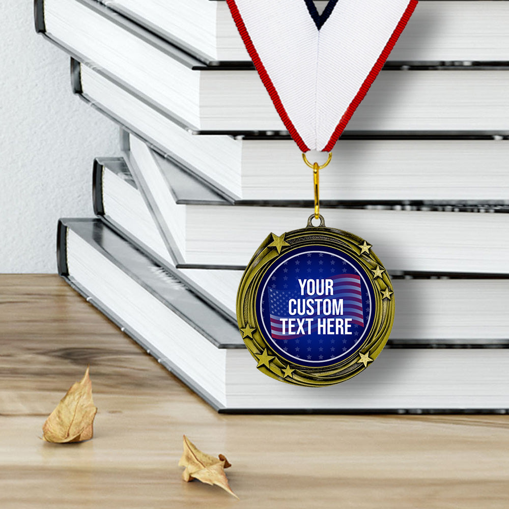 Stars and Stripes Custom Personalized Stars Design Medal | Choice of Ribbon | USA Flag Personalized Award