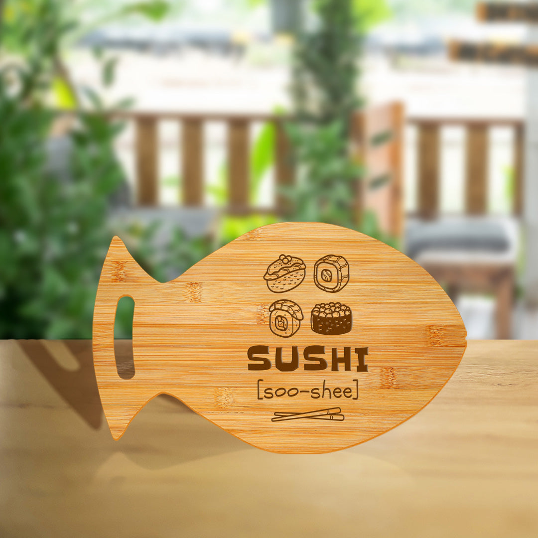 Sushi (Soo-Shee) 14 x 8.5" Fish Shape Cutting Board | Decorative Kitchen Accessory For Sushi Lovers