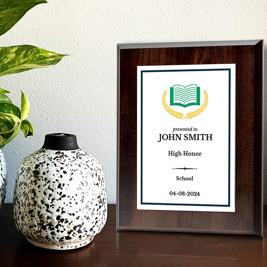 Education Theme Customizable Wooden Award Plaque | Easel Mount Option | Achievement and Recognition Personalizable Plaques