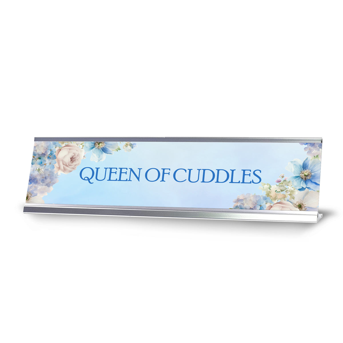 Queen of Cuddles Silver Frame Desk Sign (2x8") | Appreciation Idea For Her | Girlfriend| Workspace Decoration