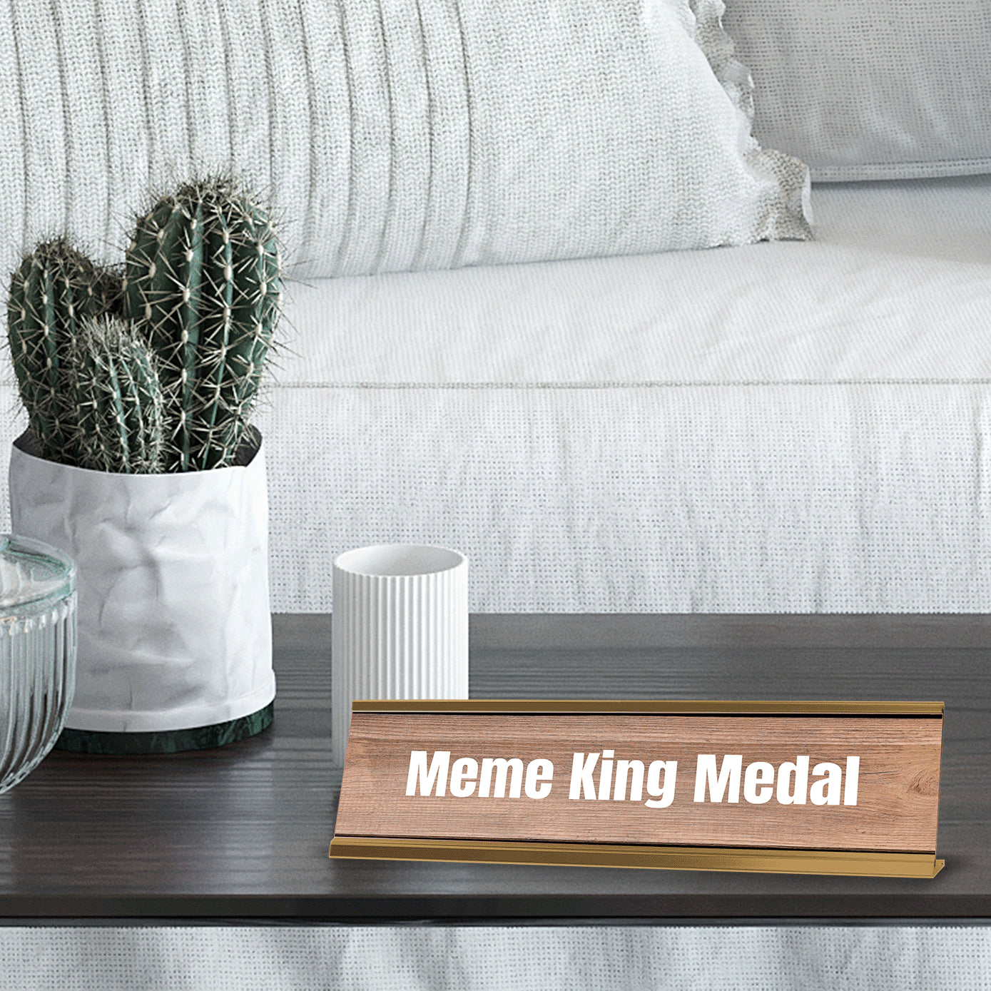 Meme King Medal Gold Frame Desk Sign (2x8") | Novelty Workplace and Home Office Decoration For Him