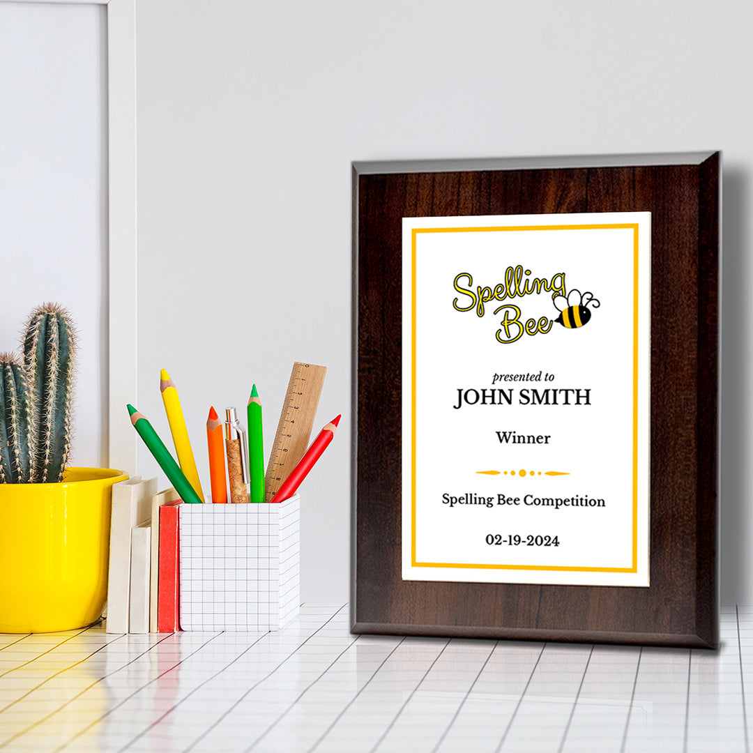 Spelling Bee Competition Custom Award Plaque |Easel Mount Option | Achievement and Recognition Personalizable Plaques