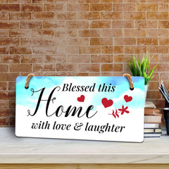 Blessed This Home With Love & Laughter 10x5 Hanging Plus Wall or Door Sign | Family Home Decor