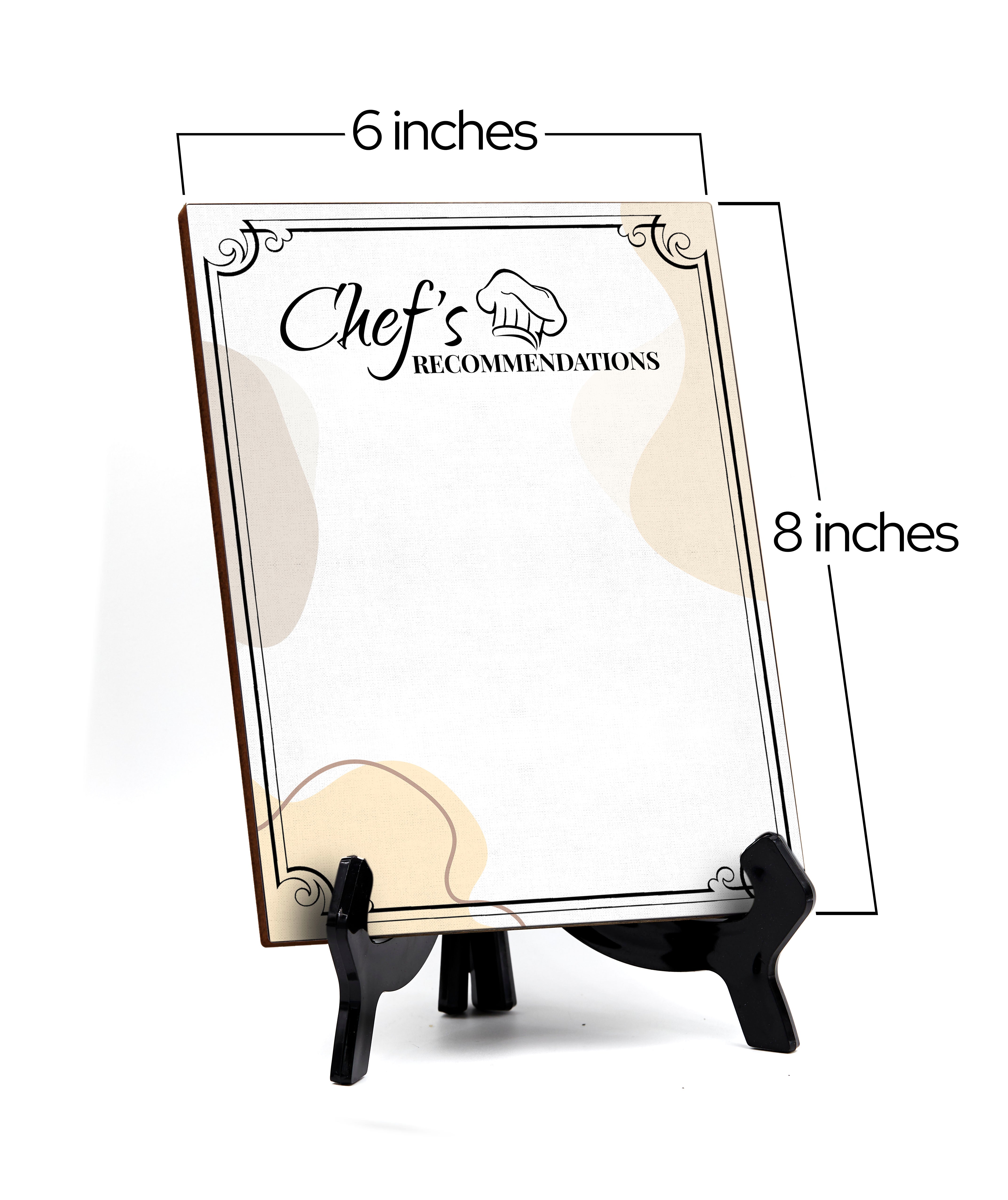 Chef's Recommendations 6x8 Dry Wipe Table Sign Easy Installation | Restaurant & Bar | Perfect To Clearly Direct Customers & Advertise Specials | No Pen Included