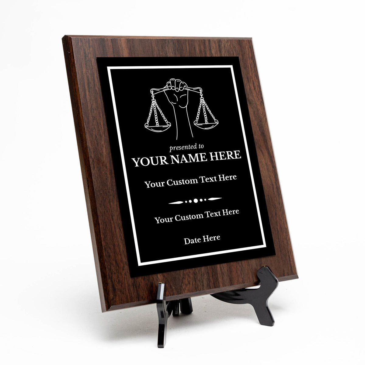 Legal and Justice Theme Custom Award Plaque |Easel Mount Option | Achievement and Service Personalizable Plaques