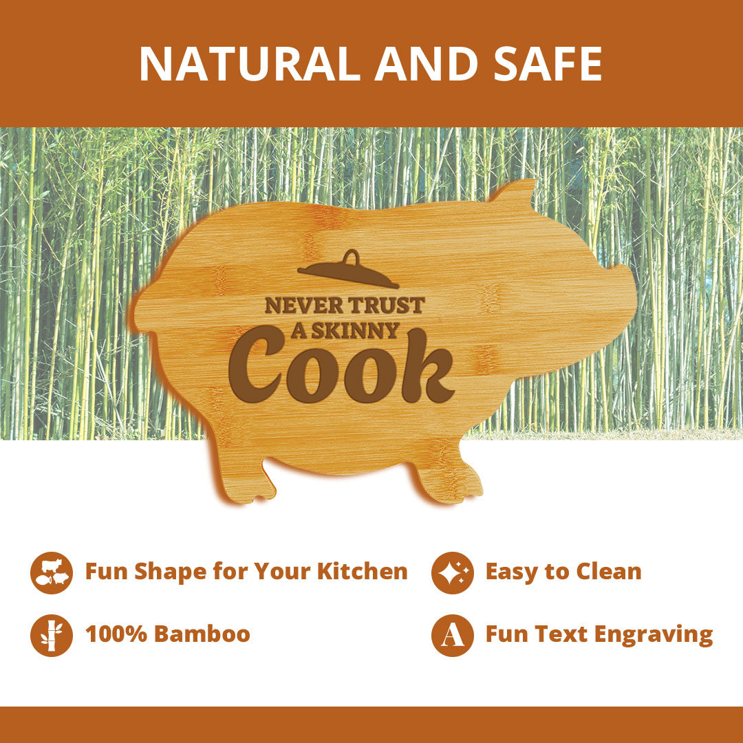 Never Trust a Skinny Cook (13.75 x 8.75") Pig Shape Cutting Board | Funny Decorative Kitchen Chopping Board