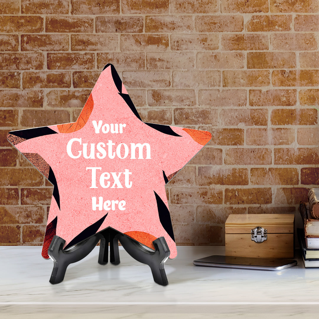 Boho Leaves Personalized Custom Star Shape Table Sign with Acrylic Stand (6 x 5“) | Home or Business Cute Décor Personalized Signs