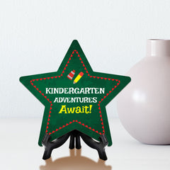 Sign ByLITA Kindergarten Adventures Await! Star Table Sign with Acrylic Stand (7.5x7.5“) Development | Kindergarten Classroom Essentials | Nurture Young Minds | Fun & Educational Supplies | Easy to Read | Includes Easel Stand