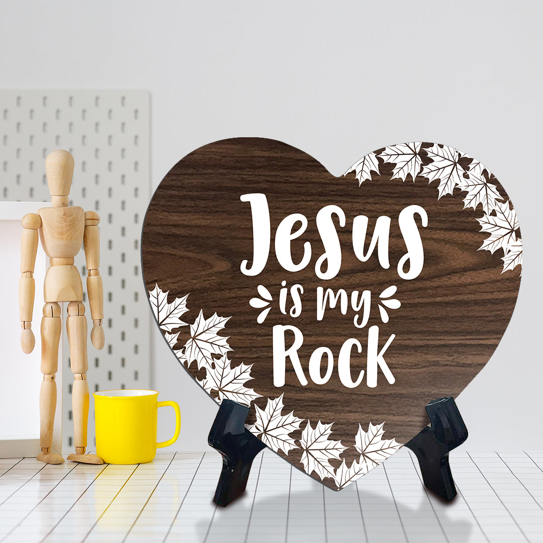 Jesus Is My Rock Heart Shape Table Sign (6 x 5.4") | God's Grace Home Decoration