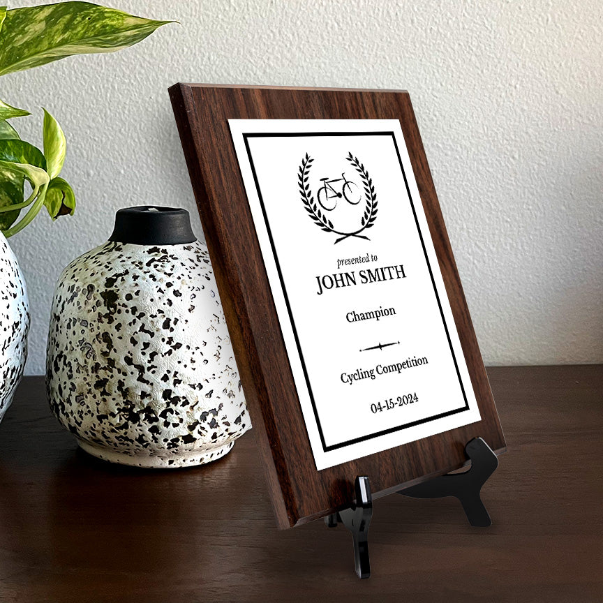 Cycling Customizable Wooden Award Plaque | Easel Mount Option | Achievement and Recognition Personalizable Plaques