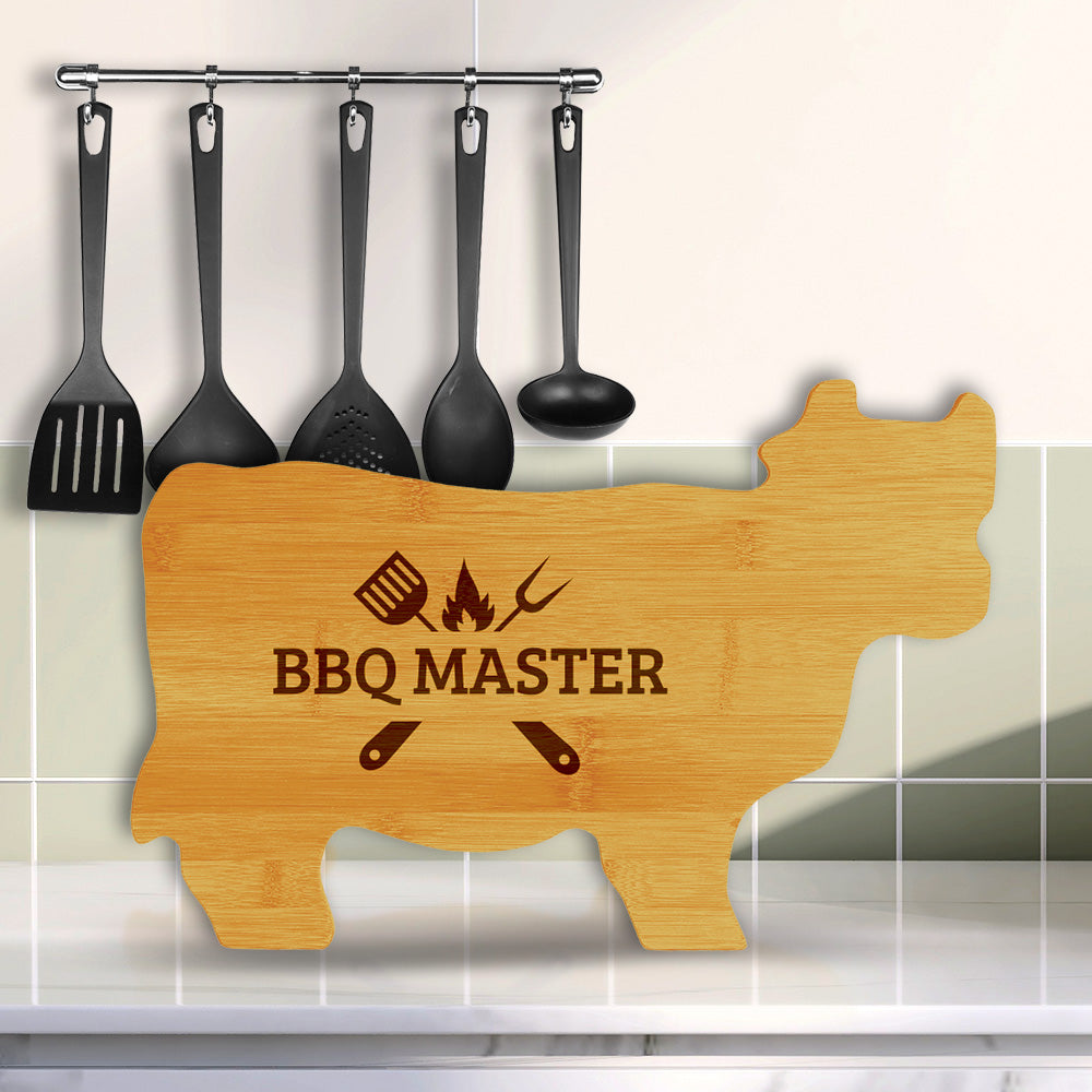 BBQ Master 14.75 x 9.75" Cow Shape Cutting Board | Funny Kitchen Chopping Board