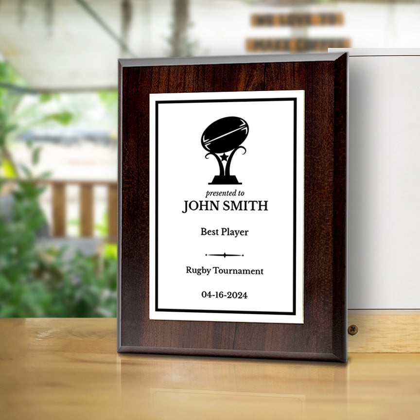 Rugby Customizable Wooden Award Plaque | Easel Mount Option | Achievement and Recognition Personalizable Plaques