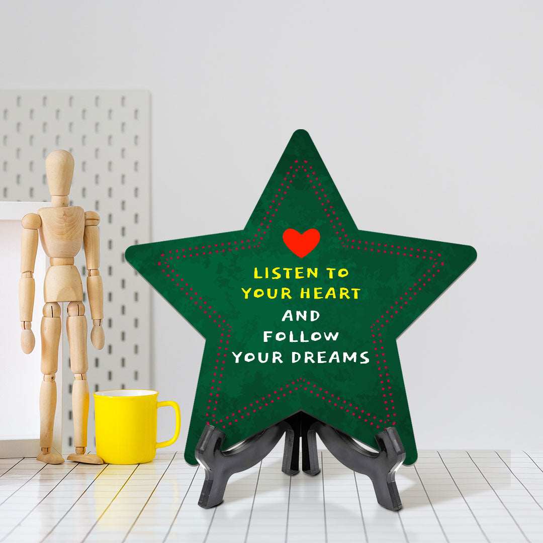 Sign ByLITA Listen to Your Heart and Follow Your Dreams Star Table Sign with Acrylic Stand (7.5x7.5“) Development | Kindergarten Classroom Essentials | Nurture Young Minds | Fun & Educational Supplies | Easy to Read | Includes Easel Stand