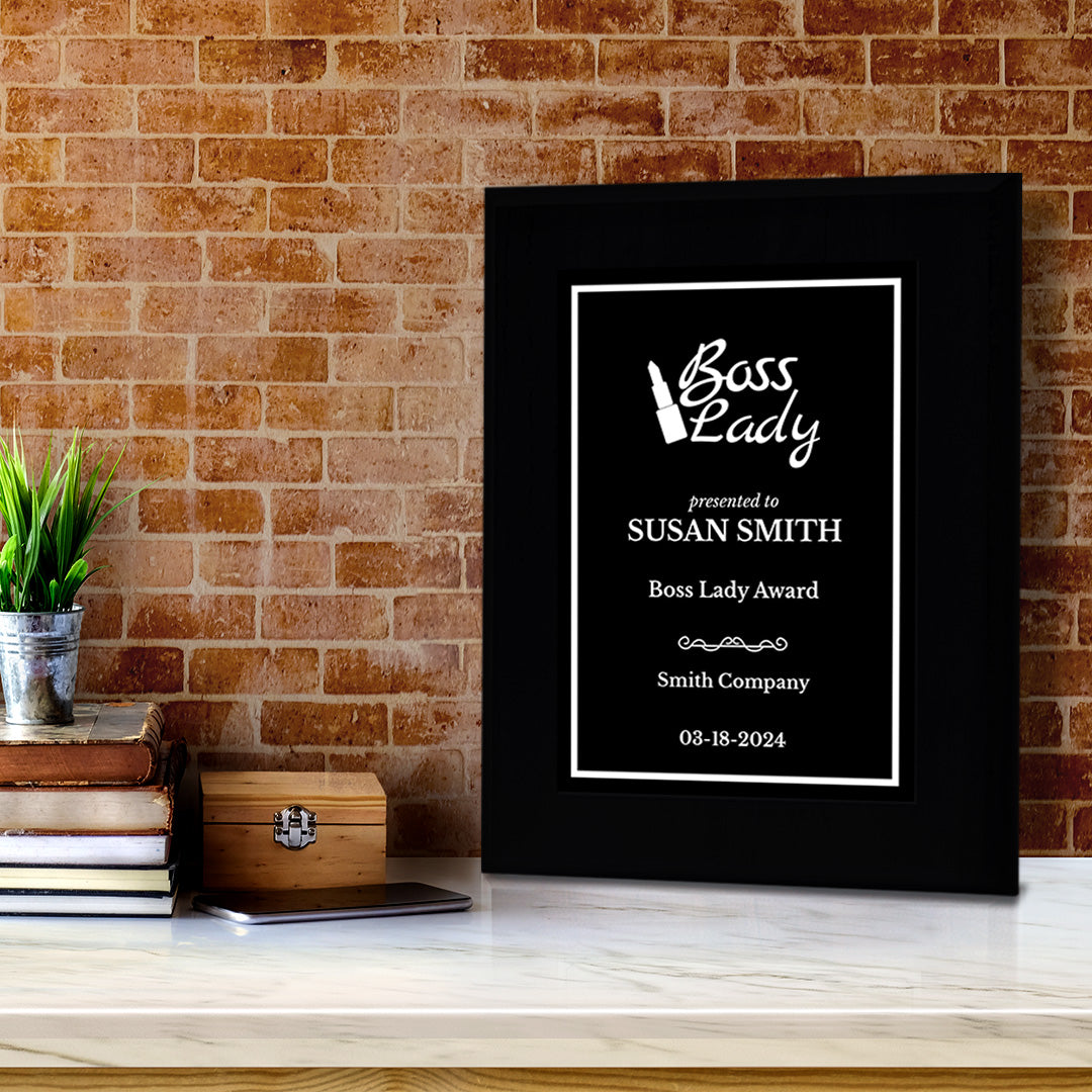 Boss Lady Customizable Black Frame Award Plaque | Easel Mount Option | Achievement and Recognition Personalizable Plaques