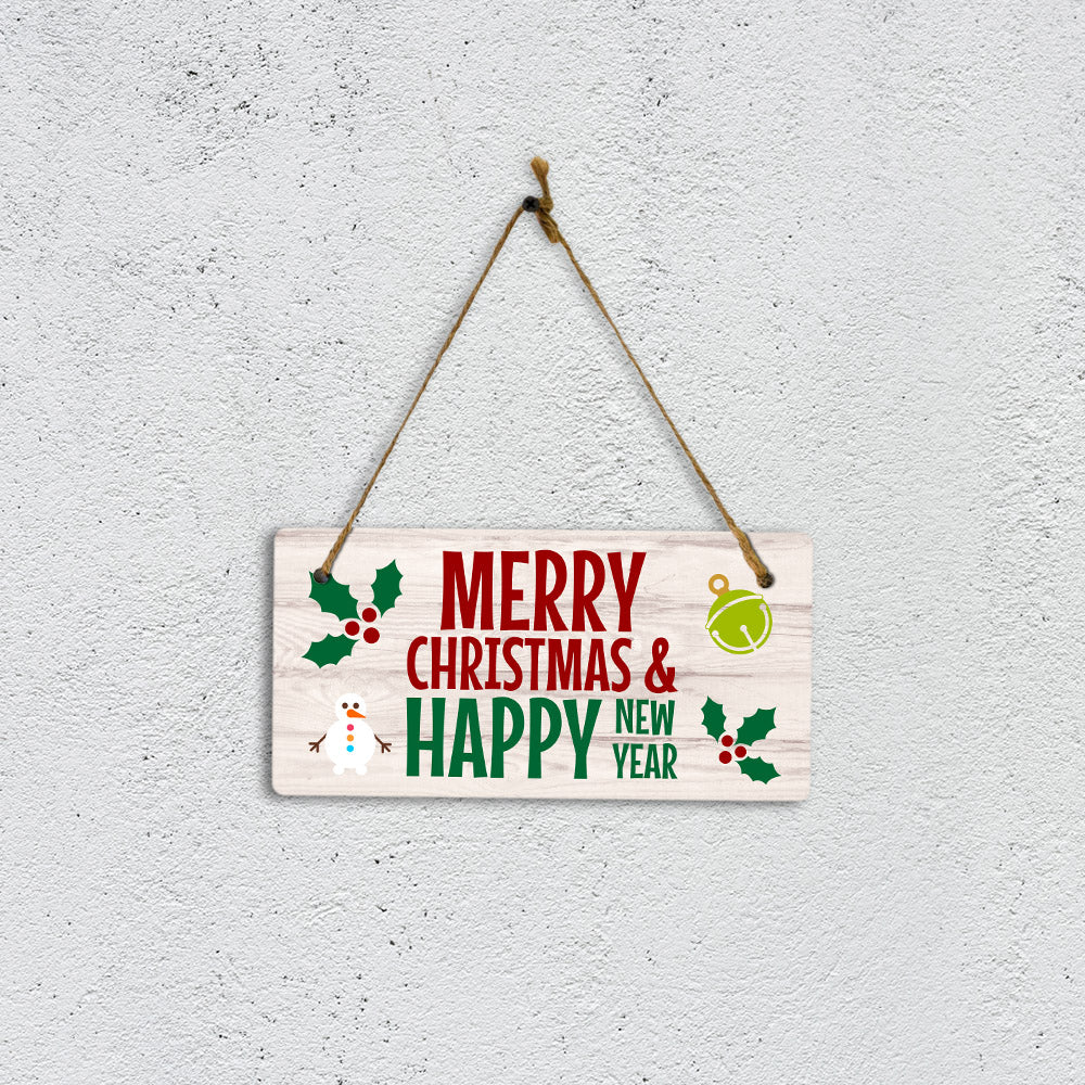 Merry Christmas & Happy New Year 5x10 Hanging Plus Wall or Door Sign | Christmas Home Decor