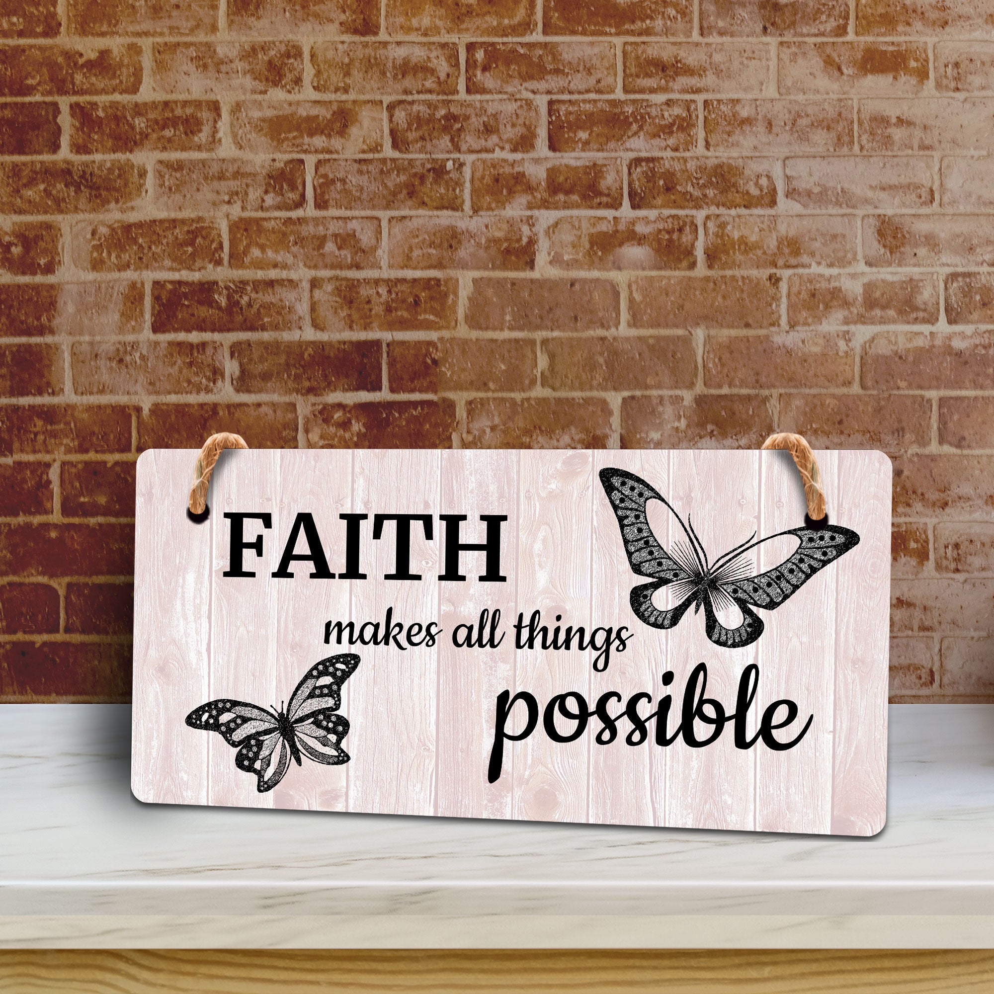 Faith Makes All Things Possible 5x10 Hanging Plus Wall or Door Sign | Motivational Home Décor