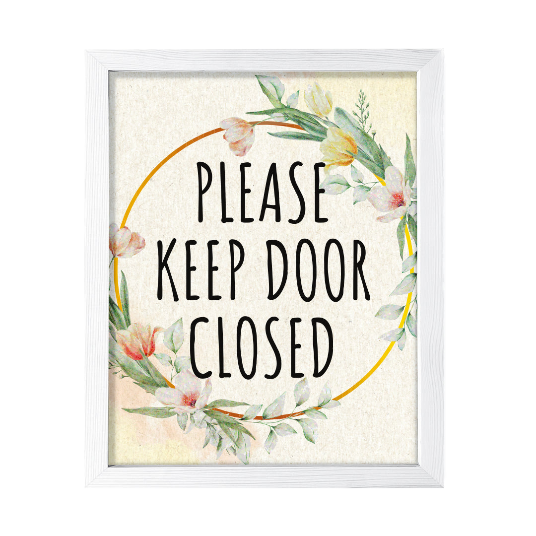 Signs ByLITA Please Keep Door Closed, Floral FRAMED Print Short Term Rentals Guest Signage Hospitality Wall Art