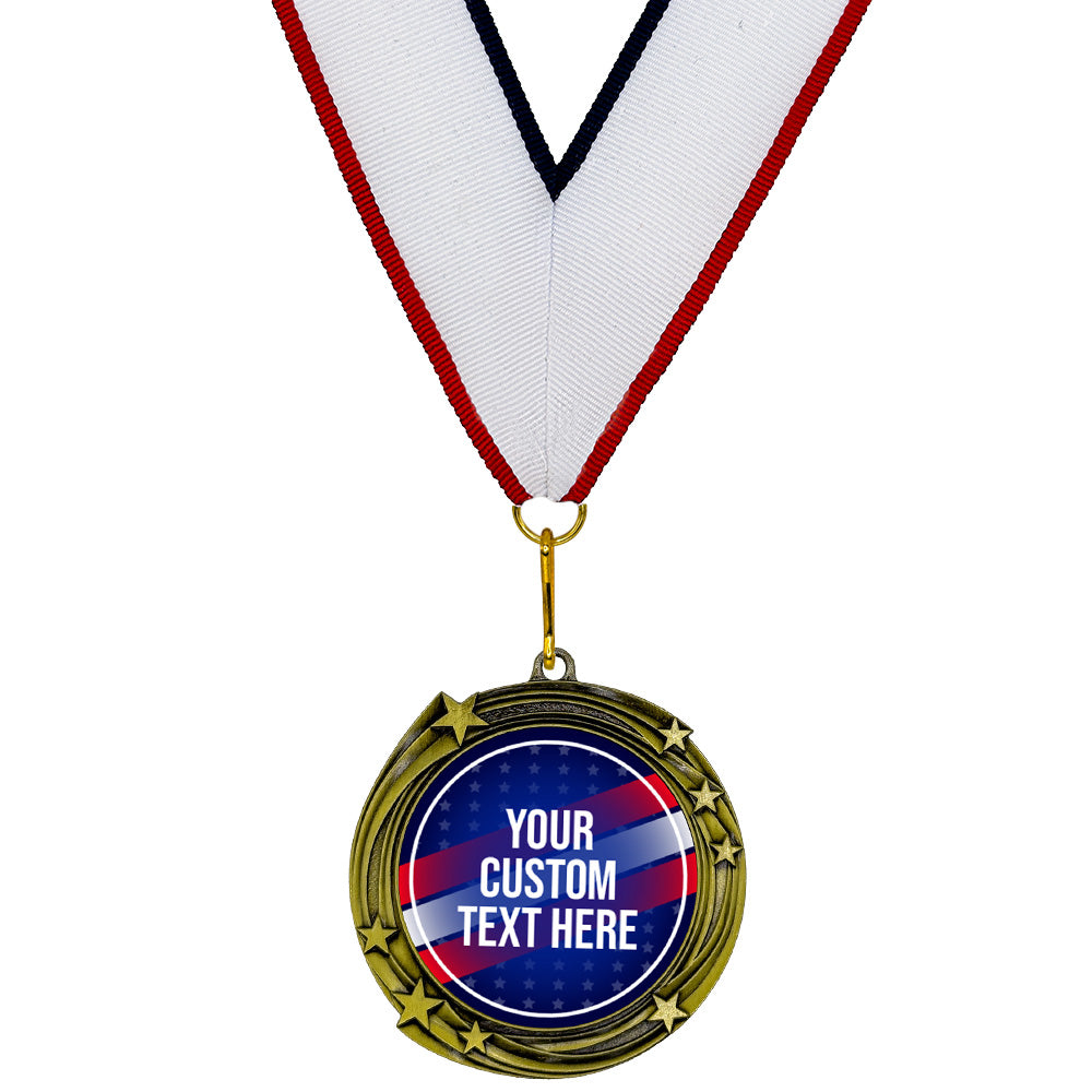 Patriot Custom Personalized Stars Design Medal | Choice of Ribbon | USA Flag Personalized Award