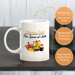 Designs ByLITA Mexican Food: The Spice of Life 11oz Plastic or Ceramic Coffee Mug Elegance | Great Novelty Gift | High Quality Sublimation | Mexican Pride