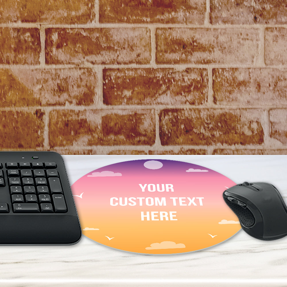 Customizable 8x8" Circle Mouse Pad – Sunset Color Background – Add Your Own Message or Text – Premium Non-Slip Surface, Perfect for Home, Office, or Gift Use