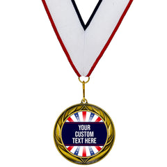 Red White Custom Personalized Wreath Design Medal | Choice of Ribbon | USA Flag Personalized Award