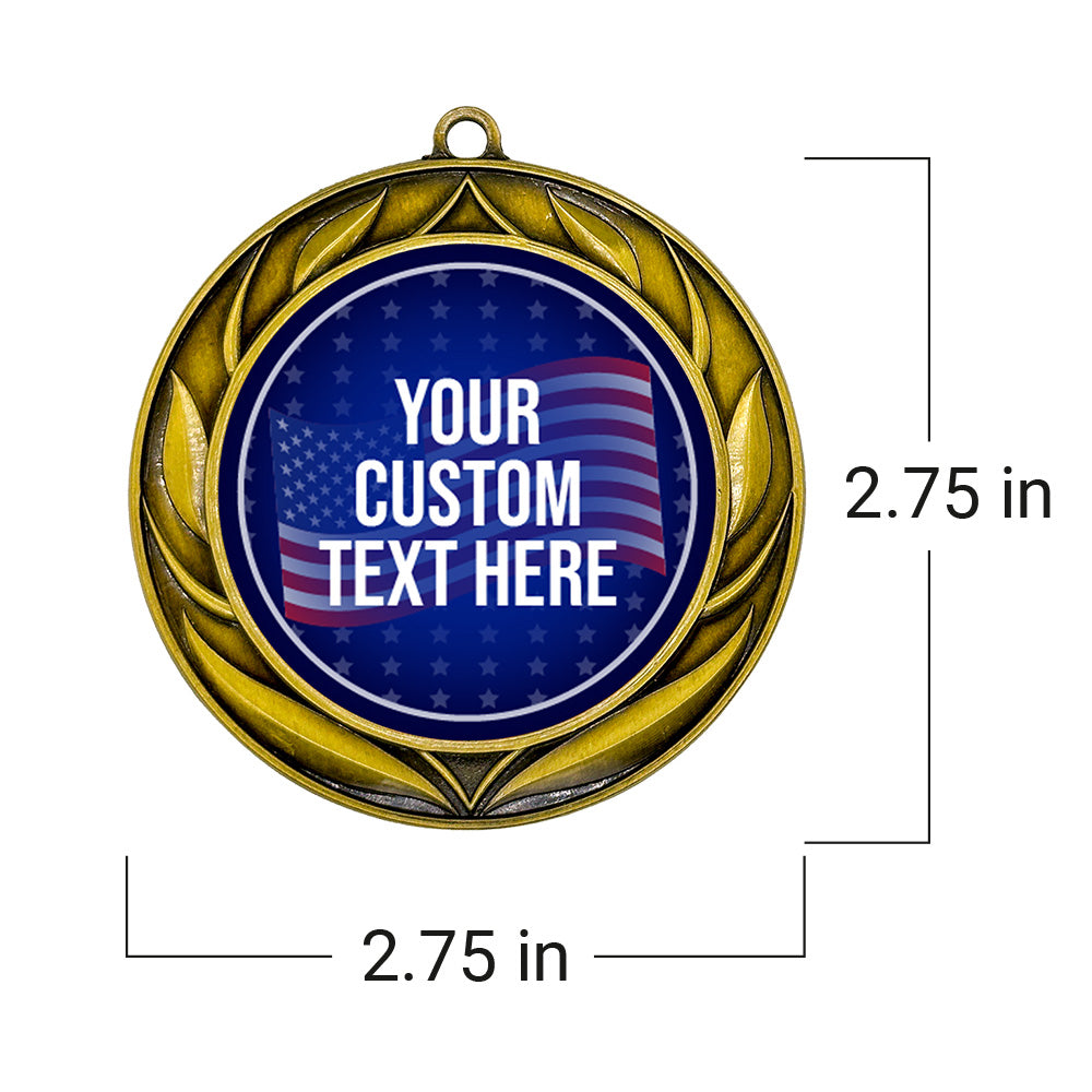 Stars and Stripes Custom Personalized Wreath Design Medal | Choice of Ribbon | USA Flag Personalized Award