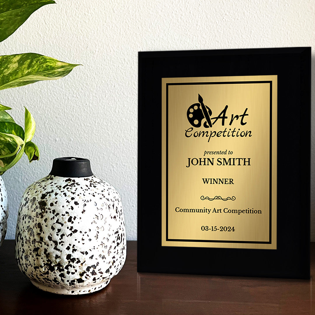 Art Competition Customizable Black Frame Award Plaque | Easel Mount Option | Achievement and Recognition Personalizable Plaques