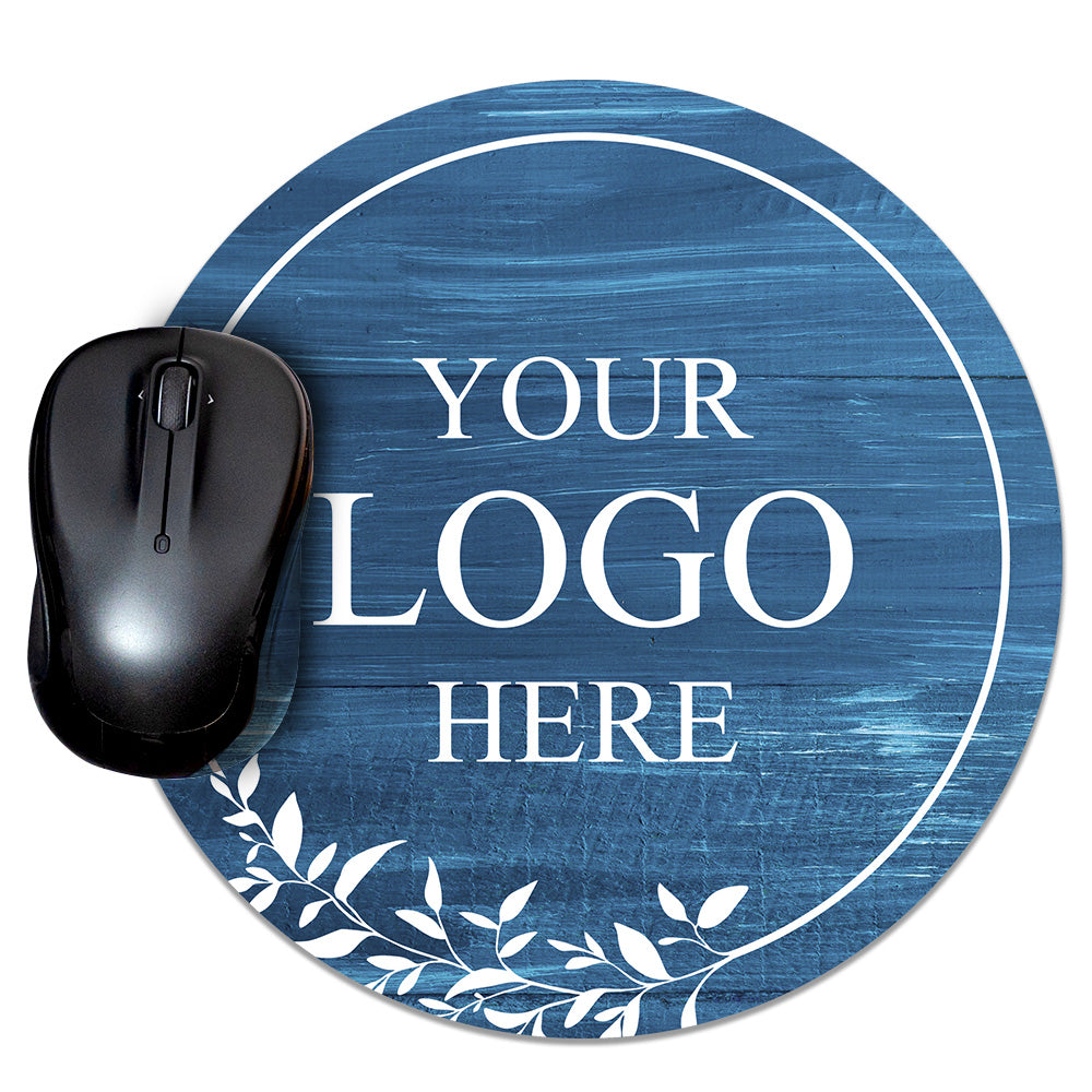 Customizable (8 x 8") Circle Mouse Pad - Dark Blue Wood Logo Design - Add Custom Logo, Message, or Text