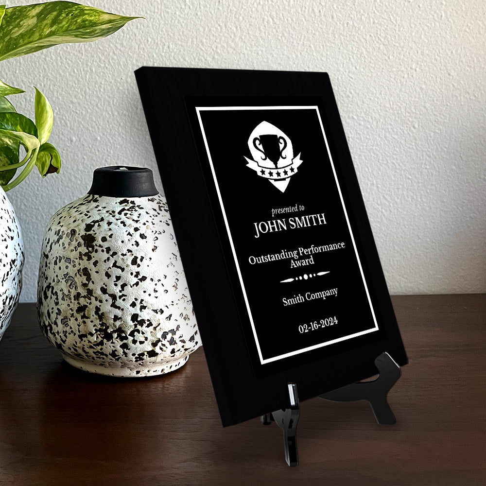 Performance and Recognition Customizable Black Frame Award Plaque | Easel Mount Option | Achievement and Service Personalizable Prize Plaques