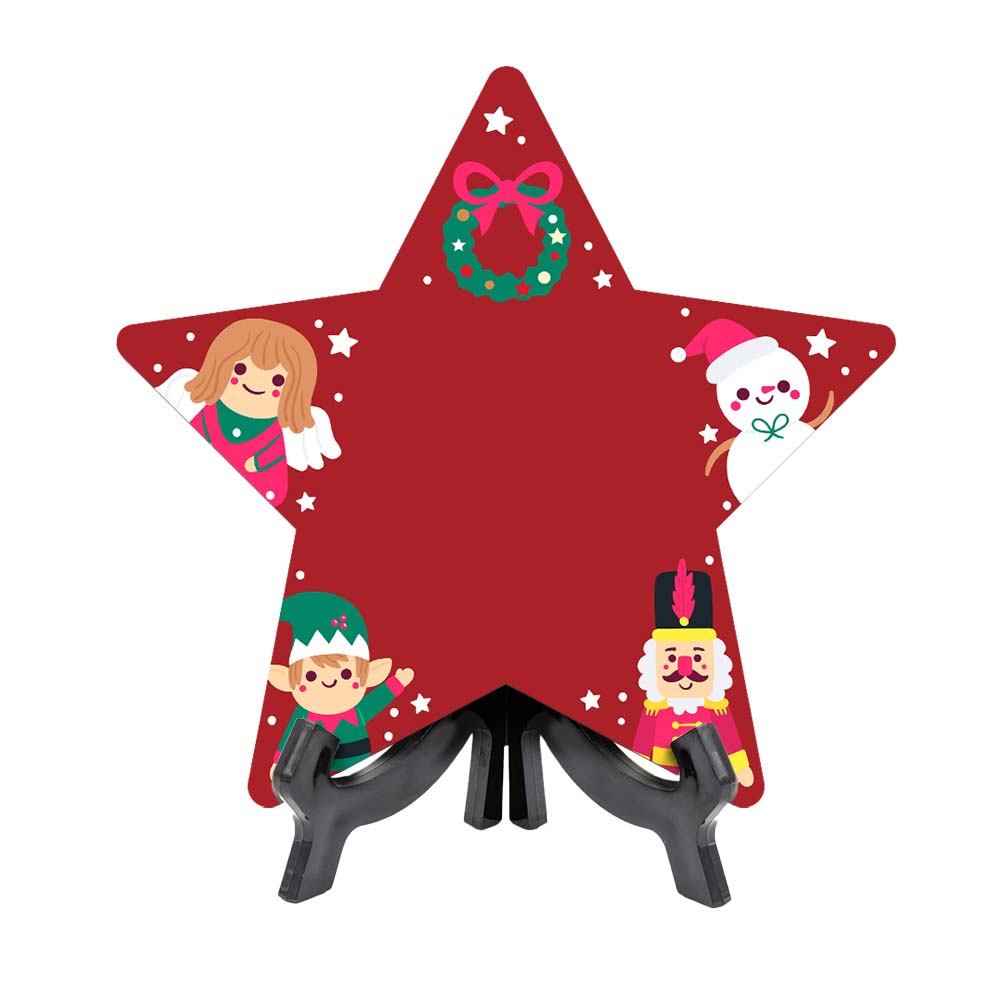 Customizable Christmas Star Shape Table Sign With Acrylic Stand (6” x 5.75”) | Holiday Indoor Decoration