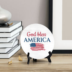 God Bless America (5 x 5“) Circle Table Sign with Acrylic Stand | American Pride Decoration