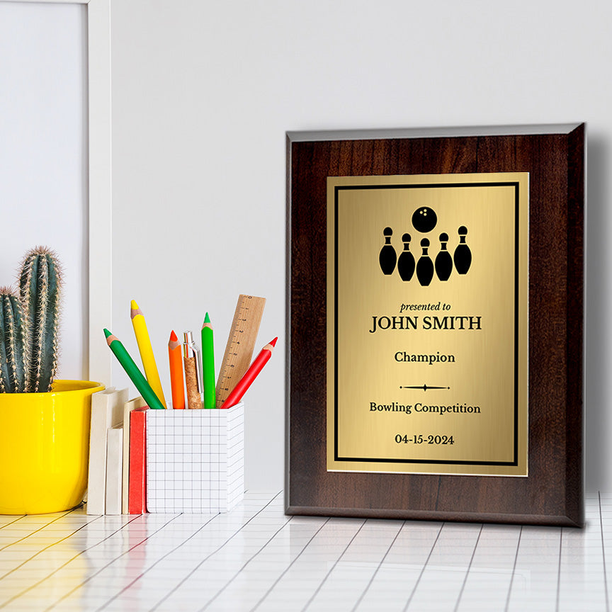 Bowling Customizable Wooden Award Plaque | Easel Mount Option | Achievement and Recognition Personalizable Plaques