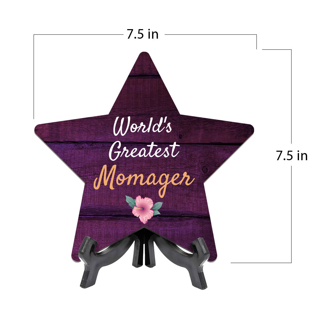 World's Greatest MOMAGER 7.5 x 7.5" Star Table Sign With Acrylic Stand | Home & Office Decor